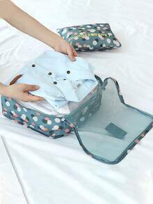 6pcs/Set Travel Luggage Organizer Set - Packing Cubes, Toiletry Bag, Compression Pouches, Garment Bags, Cosmetic Bag, Shoe Bag. Suitable For Cosmetics, Skincare, Makeup, Stationery, Electronics, Holiday Gifts - Blue Flowers - View 6