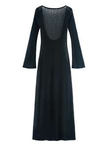 Sexy Backless Long Sleeve Sheer Mesh Dress, Beach Cover Up Swimsuit Dress With Round Neck - Black - View 3