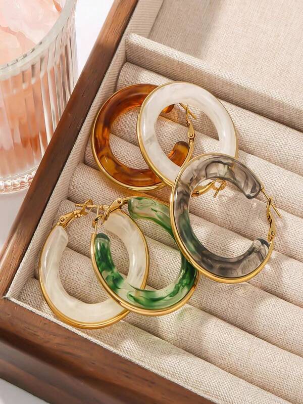 2pcs Colored Acrylic Earrings For Women Waterproof Stainless Steel Hoop Earrings 2025 Minimalist Piercing Earrings Suitable For Casual Beach Holiday Wear