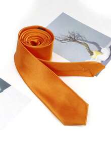 1pc Men's Solid Color Smooth Shiny Slim 2" Necktie, Suitable For Weddings, Christmas Celebrations, Thanksgiving, Parties, And Everyday WearMen Necktie LIAZ - Orange - View 6