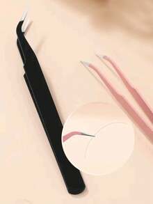 1/2pcs Black And Pink Powder False Eyelash Tweezers Eyelash Tool Clip Eyelash Trim Eyelash Graft Eyelash Curler Dolphin Gold Feather Clip High Precision Flowering Tweezers Fake Eyelash Tweezers, Eyelash Stylist, Eyelash Grafting Clip, Elbow, Beginner's Tool, Direct Supply - Multicolor - View 2