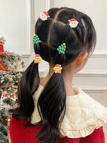 10pcs/Set Girls Cartoon Christmas Santa Claus, Snowman, Reindeer Hair Scrunchies, Elastic Hair Ties, Princess Hair Accessories