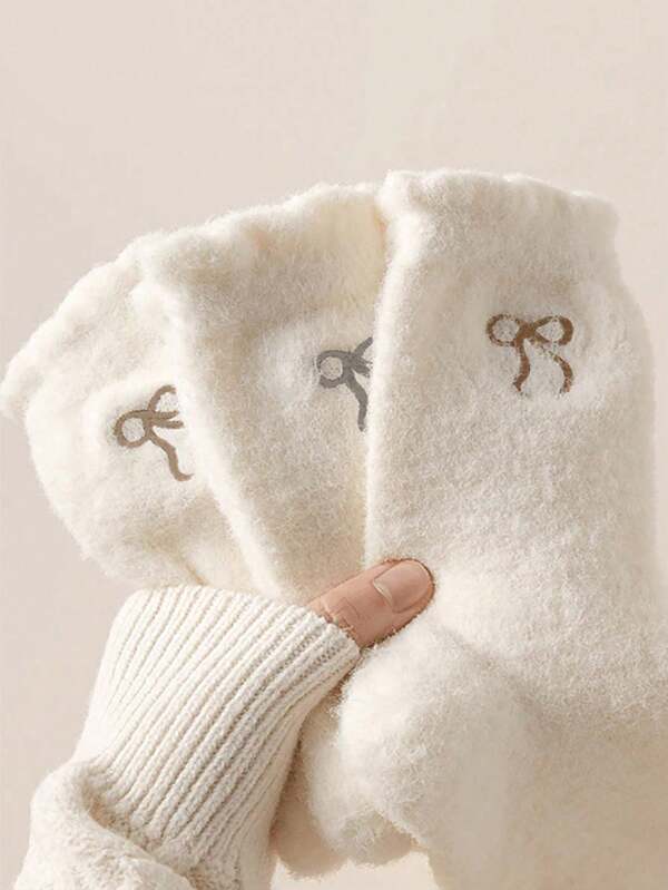 3pairs Of Women's Socks With Lace And Plush, Soft Winter Socks, Thick And Fluffy Socks For Sleeping And Relaxation
