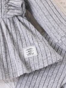 2 件套幼儿荷叶边下摆长袖上衣和纯色裤子，休闲舒适的日常服装，适合秋冬 - 灰色 - 查看 6