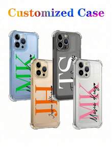 2pcs Customized Initial Monogram Soft Thick Anti-Drop Protective Phone Case, Suitable For IPhone 11, 13, 15, Pro Max, A23, A14, S23, 24, Ultra, Personalized Street Casual Fashion Phone Cover