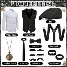 Fantspati 1920s Gatsby Costume For Men - 黑與白 - 查看 3