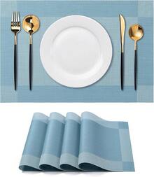 Washable Vinyl Placemats Set Of 4 For Indoor/Outdoor Use - B-four-corner-blue - View 12