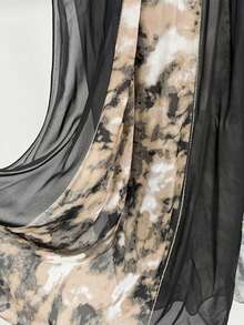 1pc Fashionable Chiffon Scarf With Ink Painting Style, Decorated With Middle Eastern Rhinestones, Lightweight & Comfortable Head Wrap