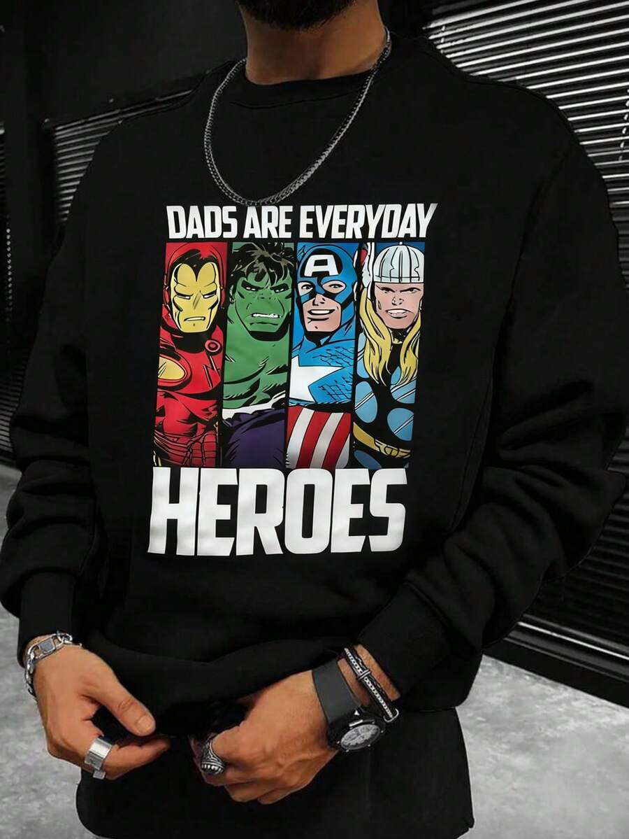 Marvel 1pc Men's Printed Crew Neck Long Sleeve Top