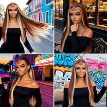 Halloween Christmas 13*4 Lace Front Wigs Straight Wigs With High Quality Synthetic Hair 28inch Highlight Red Wigs And Good Texture - 挑染紅色 - 查看 8