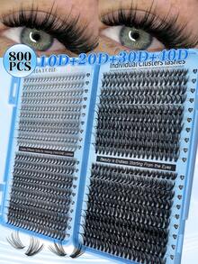 800pcs D-Curl Individual False Eyelashes With Adhesive & Sealant, Includes Tweezers & Lash Brush, Large Capacity, Soft & Natural, Suitable For Beginners, Easy DIY At Home, Portable For Travel, Enlarges Eyes, Lightweight & Reusable