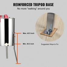Extractor de miel manual , extractor de miel con centrifugadora de 2/4 cuadros, extracción de miel de acero inoxidable, centrifugadora de panal con tapa, equipo de centrifugado de colmenar con soporte de altura ajustable - 2/4 cuadros - Ver 5