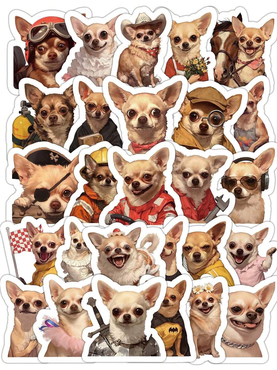 Conjunto de 55 adesivos fofos e divertidos de cachorros Chihuahua - Adesivos adoráveis de animais de estimação para celular, laptop, garrafa de água, álbum de recortes, presente ideal para adolescentes e amantes de cães. - Multicolorido - Ver 1