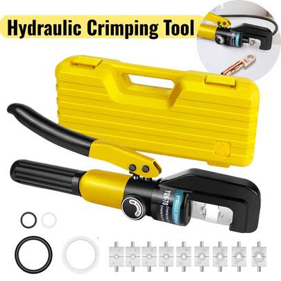 Hydraulic Crimping Tool, Hydraulic Cable Lug Crimper 9 Dies, 100KN 9 Dies Hydraulic Crimper Crimping Tool Wire Battery Cable Lug Terminal 4-70mm²
