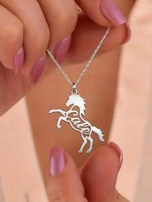 1pc Customized Running Horse Name Necklace, Unisex Stainless Steel Animal Pendant Necklace, Personalized Jewelry Gift - Multicolor 5 - View 6