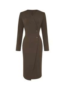 Damska sukienka midi z wysokiej półki, elegancka i wyrafinowana, idealna na wiosnę i jesień, podkreślająca figurę i wzrost – sukienka jesienna