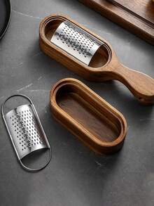 1 件不锈钢奶酪磨碎器，带红木储物盒，奶酪切碎工具 - 彩色 - 查看 4