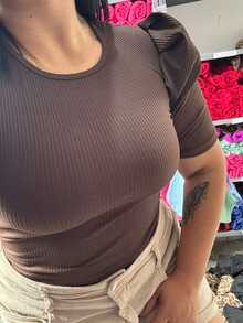 Women's Ribbed Blouse - Brown. - View 1