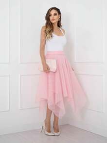Elegance Tulle Midi Skirt With Polka Dots Code 127 - Baby Pink - View 2