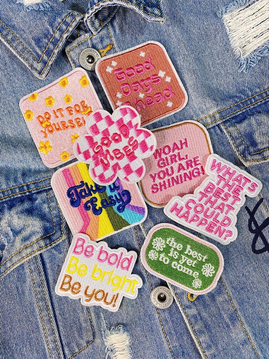 1 Bộ 3/8 miếng vá thêu hình trích dẫn đầy cảm hứng nhiều màu sắc hình cô gái dễ thương chữ cái tiếng Anh huy hiệu polyester đính quần áo tự làm miếng vá ủi may phụ kiện vải dán thích hợp cho ba lô, quần jean, áo khoác, áo phông, mũ, váy, v.v. - Nhiều màu - Xem 1