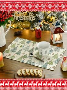 4 件/6 件圣诞绿松树装饰桌布，现代餐桌垫，可水洗厨房餐桌装饰，耐热，适合家庭聚会、露营、咖啡桌、春夏季 - 綠色 - 查看 2