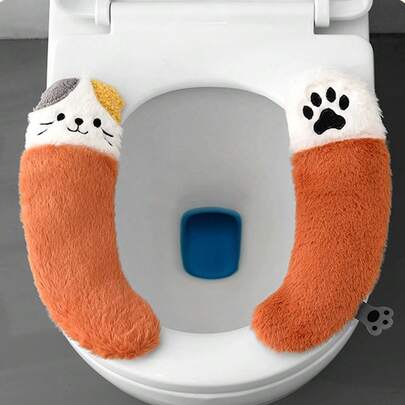 Self-Adhesive Toilet Seat Cushion Cover, Reusable Soft Plush Bathroom Toilet Lid Pad, Hands-Free Design Anti-Dirty Toilet Seat Cover With Cute Little Cat Paw Print Pattern, Warm And Comfortable Thickened Toilet Mat For Autumn And Winter