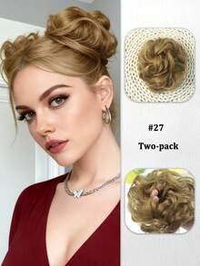 2 Peças Acessórios para Coque Bagunçado, Scrunchies Elásticos de Cabelo Encaracolado Sintético para Mulheres, Adequado para Penteados de Casamento Femininos - Multicolorido - Visão 27