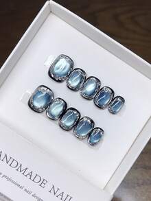 10 Pieces Of Pure Handmade Wearable Nails With Short Square Round Nail Shape,Press On Nail Nail Supplies - Multicolor - View 4