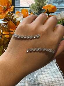 1pc Zirconia Adjustable Bracelet, Personalized Heavy-Duty Jewelry Accessory For Women - Silver - View 5