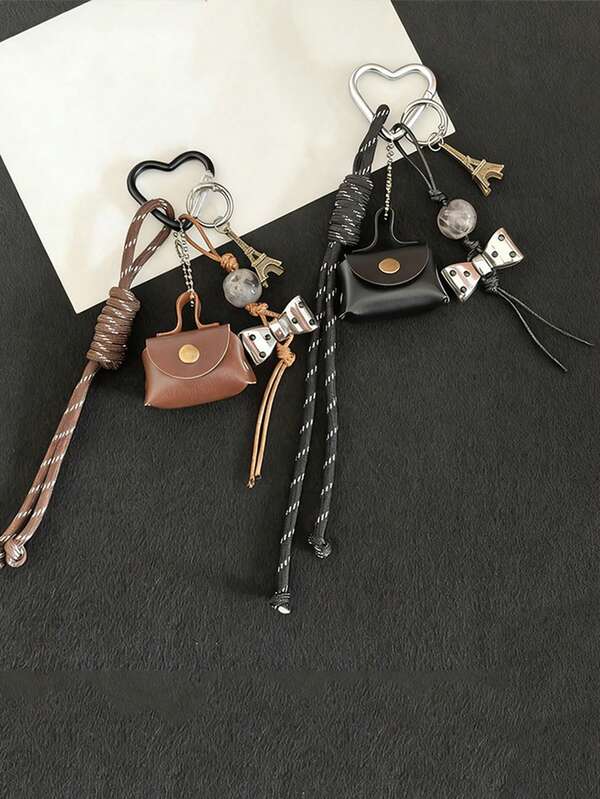 Yogodlns Leather Rope Luxury Bag Key Chain Coin Purse Exquisite Luxury Bag Lucky Pendant Cute Phone Decor Car Key Ring Bag Hanging Keychain Purse Decoration Alloy And Leather Holder Bag Charm Keyring Suitable For Bag Hanging Pendant