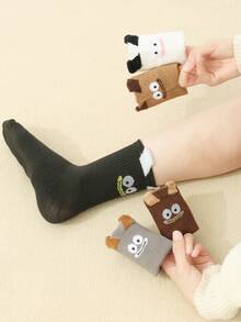 paquete de 1/2/3/5 pares de calcetines tipo barco con diseños de caras de animales de dibujos animados - Diseños adorables con orejas esponjosas y patrones de monstruos lindos. Calcetines tipo barco para mujeres y niñas en colores blanco, negro, gris y marrón, perfectos para usar en casa, de viaje o como regalo de Navidad para mujeres