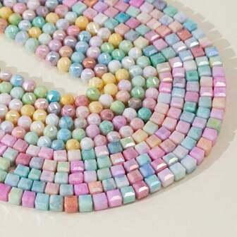 1 串（50 件）8 毫米方形糖/花玻璃仿水晶珠，适用于 DIY 珠宝制作、手工串珠工艺品