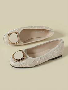 Women's Slip-On Flats, New Wrinkled Soft Leather Breathable Simple Velvet Lining, Suitable For Spring, Autumn, All Seasons, Black Retro Casual Fashion Metal Buckle Soft Bottom Low Heel Comfortable Lady Gentle Style Square Toe Driving Dress Loafers, Plus Size 41-43