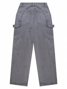 NVFelix 2026新款女士高腰宽松阔腿牛仔裤，街头休闲春季款 - 灰色 - 查看 9