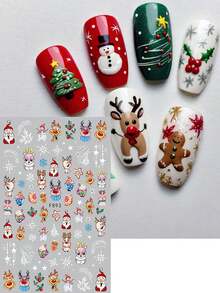 FULL BEAUTY 2 miếng dán móng tay chủ đề Giáng sinh dễ thương, bao gồm ông già Noel, người bánh gừng, tuần lộc, ngôi sao, bông tuyết, cây tầm xuân và các họa tiết chủ đề Giáng sinh khác, có thể trượt và dính, dùng để trang trí ngày lễ và năm mới, dụng cụ tự làm móng nghệ thuật. - Nhiều màu - Xem 6