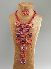 Pingente multicamadas exagerado feito à mão, tecido pesado, europeu e americano, africano, boêmio, do Oriente Médio, vintage, moda, fio de alumínio, acrílico, colar de cristal de vidro e brincos para festa, feriado