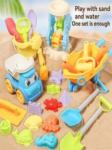 儿童沙滩玩具套装 - 沙滩车、沙滩桶、铲子、挖掘玩具和可重复使用的户外家庭趣味沙地游戏工具，适合 3-12 岁男孩和女孩，生日和节日礼物（配件颜色和款式随机） - 彩色 - 查看 3