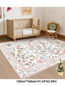 Thảm trải sàn cao cấp phong cách Bohemian cổ điển màu hồng họa tiết hoa, chống trơn trượt và có thể giặt máy, hoàn hảo cho phòng khách, phòng ngủ, hành lang - Thiết kế sân hiên trang nhã với những bông hoa rực rỡ và họa tiết Baroque, thảm trong nhà | Thảm họa tiết hoa | Mặt sau chống trơn trượt, thảm phòng khách. - Màu Hồng baby - Xem 6