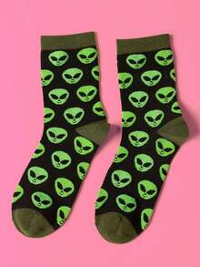 1 Pair Men Socks Novelty Sock For Women Alien Crazy Sock Back To School Gift Socks Halloween Socks, Fall