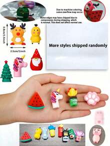 48pcs Mini Pencil Toppers: Adorable Animal, Fruit, Christmas Tree And Santa Claus Designs, Can Be Used As Pencil And Ballpoint Pen Accessories Or As Pencil Grips. Ideal For Office Rewards, Party Favors, Classroom Prizes, Gift Bag Fillers, And Holiday Gifts. - Multicolor - View 7