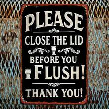 Room Decor 1pc, "Please Close Lid Before Flushing" Iron Sign, 8.0x12.0inch, Vintage Style Bathroom Wall Decoration, Humorous Toilet Reminder For Home, Bar, Garage, Club, Cafe - 1個 - 查看 1