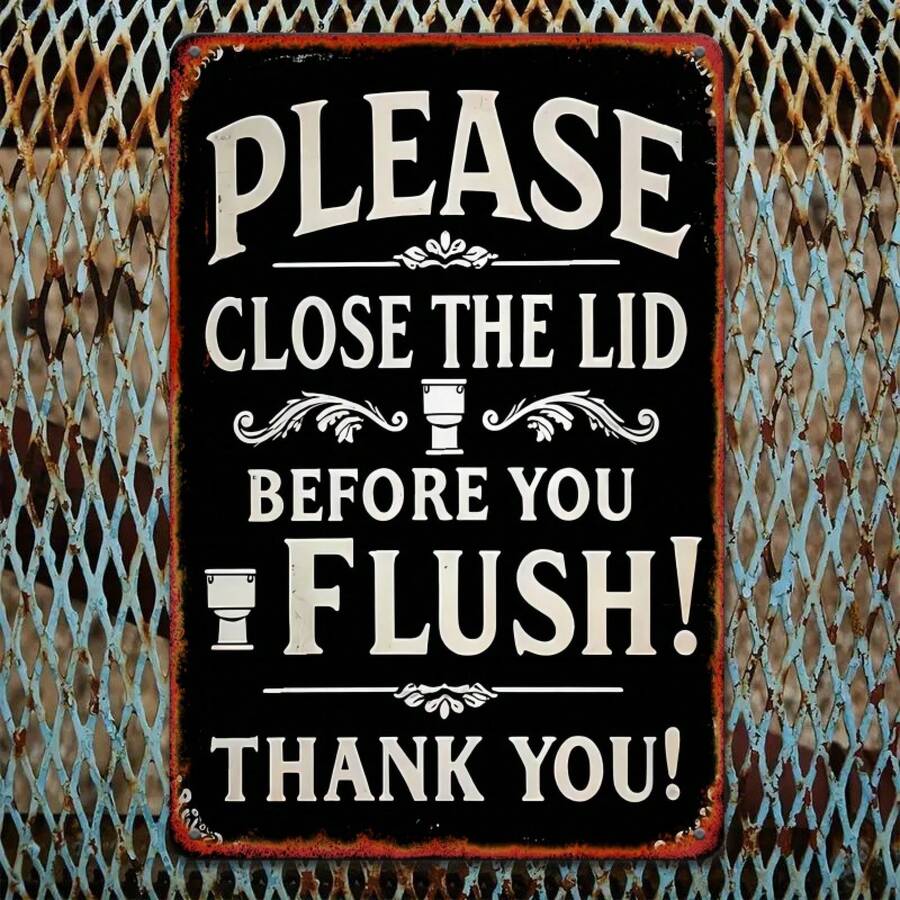 Room Decor 1pc, "Please Close Lid Before Flushing" Iron Sign, 8.0x12.0inch, Vintage Style Bathroom Wall Decoration, Humorous Toilet Reminder For Home, Bar, Garage, Club, Cafe - 1個 - 查看 1