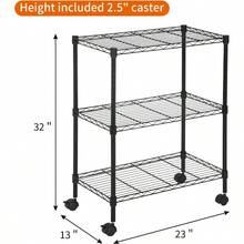 3 Tier Rolling Storage Cart With Wheels And Leveling Feet Adjustable Wire Shelving Rack Heavy Duty 450LBS Capacity Metal Shelf Organizer For Kitchen Bathroom Laundry Office 23"L X 13"W X 31.3"H - 黑色 - 查看 2