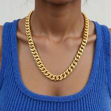 Men's 10mm Heavyweight 18K Gold Plated  Stainless Steel Cuban Link Chain Necklace - Interlocking Link Street Style Durable Men's Jewelry For Valentine's Day, Sports Events & Casual Attire - Luxury Gift For Men (Hip-Hop Style, Year-Round Versatile, 18K Gold Plated Plated Miami Cuban Link Chain, Bold Statement Piece, Perfect For Casual & Formal Occasions, Ideal For Gifting) - Comfortable & Durable, - 14毫米寬 - 查看 10