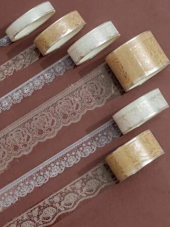 6 Rolls Lace Patterns PET Tapes Floral Arts Decorative Tape Set Adhesive Transparent Masking Tapes For DIY Craft Crapbook, DIY, Gift Wrapping, Journal