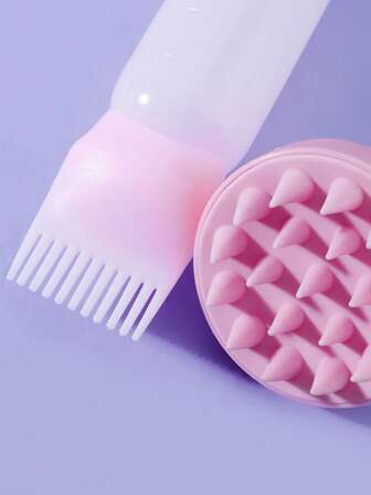 2pcs Hair Coloring Bottle, Dry Shampoo Bottle + Hair Washing Comb, Dye Cream Bottle With Scale, Perming & Dyeing Oil Bottle, Hair Care Bottle, Hair Styling Tools, Pink,Hair,Travel,Hair Products,Hair Tools,Hair Stuff,Barber,Barber Accessories,Barbershop,Hairdressing Equipment