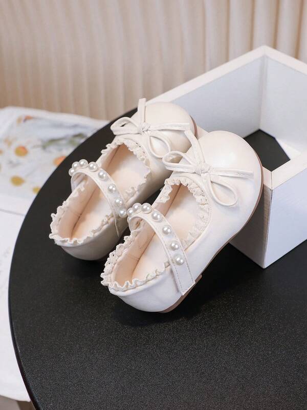 Baby/Kleinkind flache, bequeme Prinzessinnenschuhe, PU-Material, Schleifendekor, süße Outdoor-Klettverschluss-Vorläuferschuhe