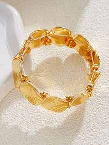 Set de 5 piezas/1 set de pulseras tipo brazalete abiertas con diseños geométricos, florales y retorcidos en estilo bohemio elegante y vintage, adecuadas para uso diario, fiestas y vacaciones, una opción de regalo perfecta para mujeres - Dorado - Ver 7