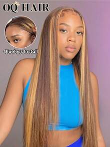 OQ Hair Wear And Go Glueless 6x4 Transparent Lace Front Wig Straight Human Hair 180% Density 16-30 Inch Pre-Plucked Hairline Piano Color Human Hair Natural Hairline Daily Wear No Glue Wig Free Shipping - S4/27 - View 1