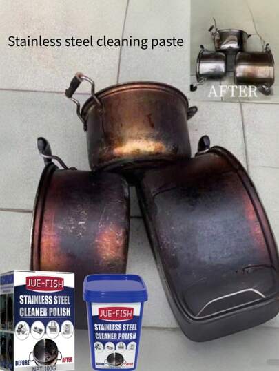 JUE FISH 100g Stainless Steel Cleaning Paste - Powerful Kitchen Degreaser & Rust Remover, Gentle Polish With Fresh Scent For Pots, Pans, Stovetops - Family-Friendly Household Cleaner,Gifts For Men And Women Suitable For Christmas, Valentine's Day, New Year's Day, Birthdays, Weddings, And Parties,Kitchen,Bathroom,Home,Room,Quick Ship Items,Free Shipping